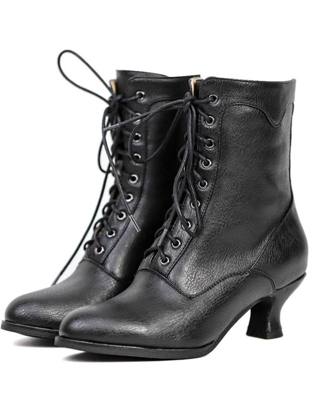Chic Women's Victorian Ankle Boots - Mid Calf, Round Toe, Lace-Up, Chunky Heel
